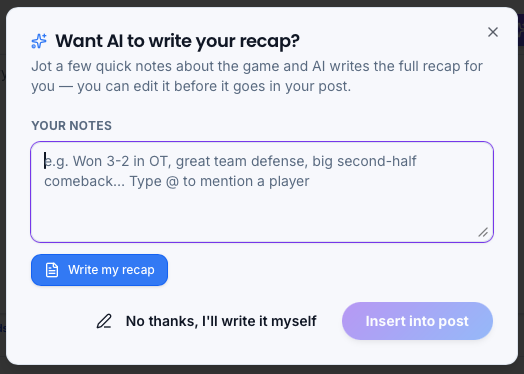 AI Assist game recap prompt for coaches