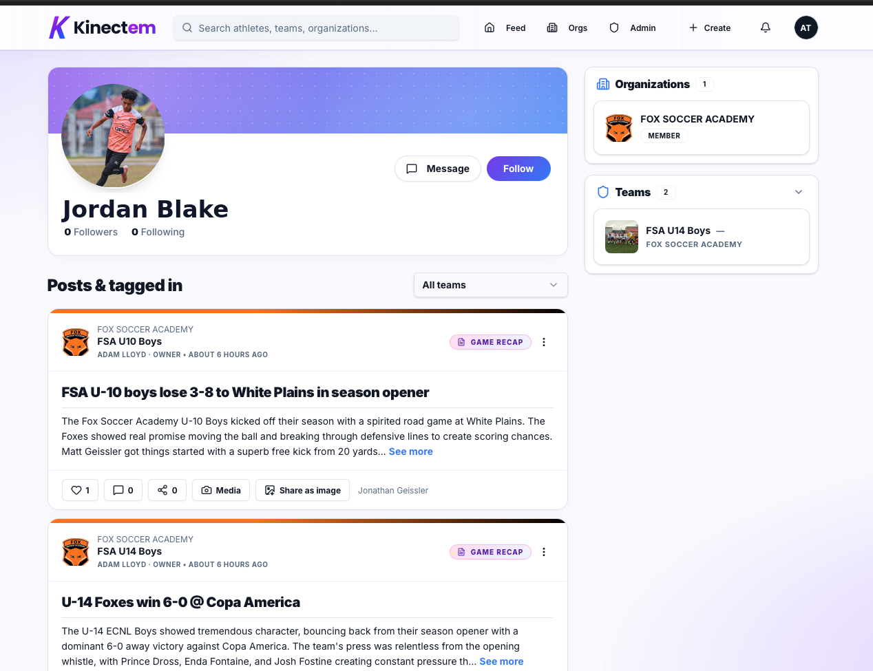 Jordan Blake athlete profile with game recaps